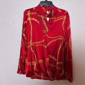 BOLD elements Red and Gold Chain Print Blouse